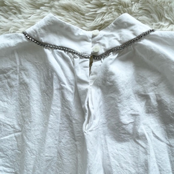 ZARA White Poplin Rhinestone Collar Blouse - Picture 2 of 6